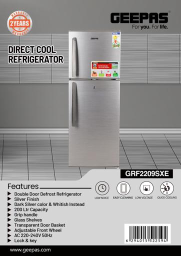 display image 8 for product Geepas 220L Double Door Refrigerator - Free Standing Durable Double Door Refrigerator, Quick Cool