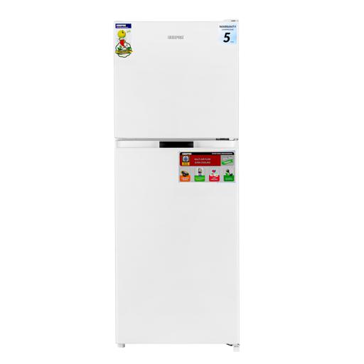 Geepas Double Door Total No-Frost Refrigerator- GRF2708WPN/ 270 L, Quick Cooling, Equipped with Glass Shelves, Chrome Bottle Holder, Transparent Door Basket and Chiller Shelf/ White, 1-Year Warranty hero image