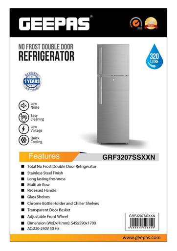 display image 16 for product Geepas 320L Double Door Refrigerator - Free Standing Durable Double Door Refrigerator, Recessed