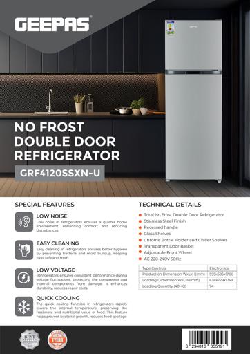 display image 14 for product Geepas GRF4120SSXN 410L Double Door No frost Refrigerator -  Double Temperature Setting Feature, Quick Cooling & Long-lasting Freshness, Low Noise, Low Energy Consumption, Defrost Refrigerator | 1 Year Warranty