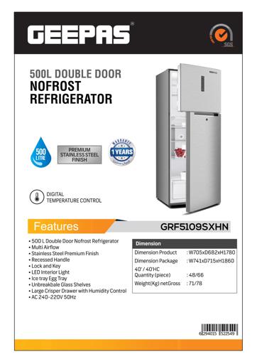 display image 14 for product Geepas 500L Double Door Refrigerator - Digital Temperature Control Quick Cooling & Long-Lasting