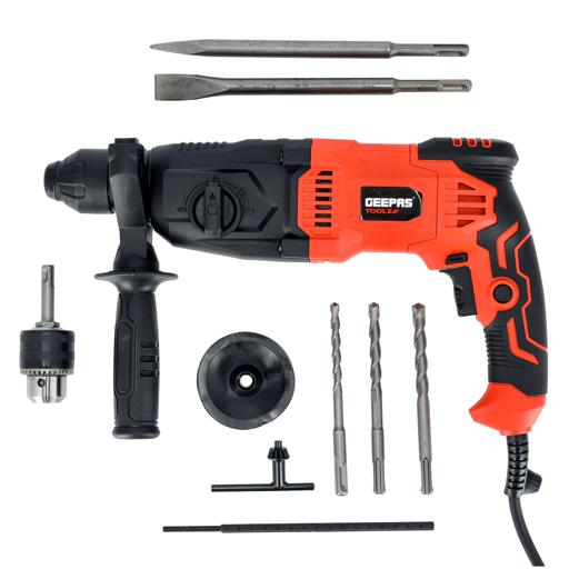 display image 0 for product 26mm Rotary Hammer, Hammer with SDS plus, GRH2610-240 | 4 Function and Adjustable Soft Grip Handle | Point and Flat Chisel | Heavy Duty Rotary Hammer Drill