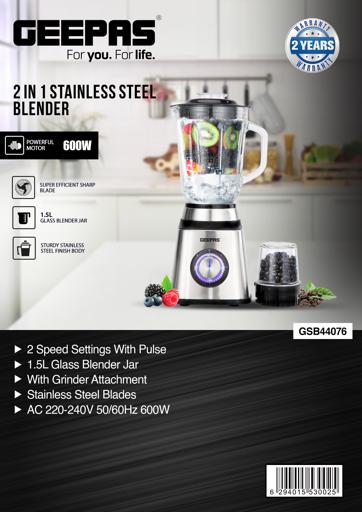 2-in-1 Blender with 1.5L Glass Jar, Smart Lock, GSB44076UK, 2 Speed with  Pulse Function, Ideal for Smoothies, Vegetable, Fruits, Milkshakes, Ice &  More