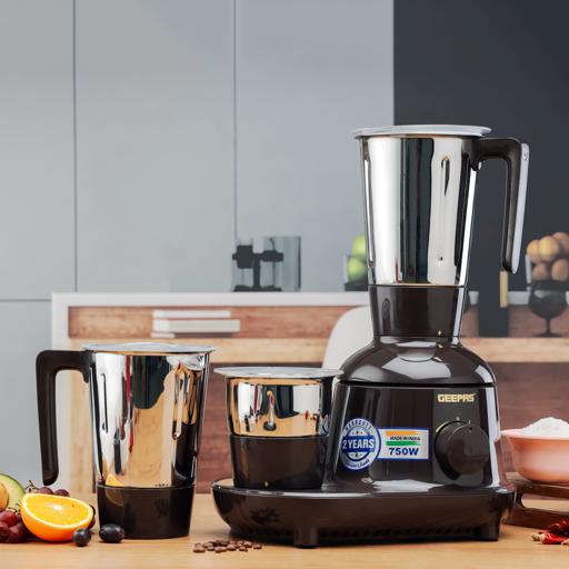 display image 1 for product 3-in-1 Mixer Grinder, 750W Powerful Grinder, GSB44086 | Stainless Steel Jars & Blades | 3 Speed, Safety Twist Lock | Perfect for Dry & Wet Fine Grinding