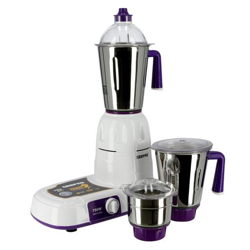 Geepas 750W 3-in-1 Mixer Grinder - Multifunctional Grinder with Stainless  Steel Jars & Blades - 3 Speed, Safety Twist Lock - Perfect for Dry & Wet  Fine Grinding Mixing Juicing - 2 Year Warranty