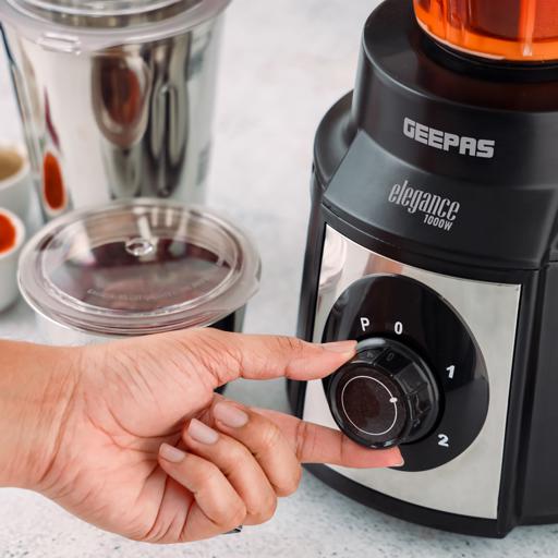 display image 3 for product Geepas 5-IN-1 Mixer Grinder- GSB5457N| 1000 W Powerful Copper Motor and Stainless Steel Jars| Modern Design, Durable Body, Robust Handles and Sharp Blades| 1.5L, 1.0L and 450ML Jars with Polycarbonate Lids| 2 Years Warranty| Black and Silver