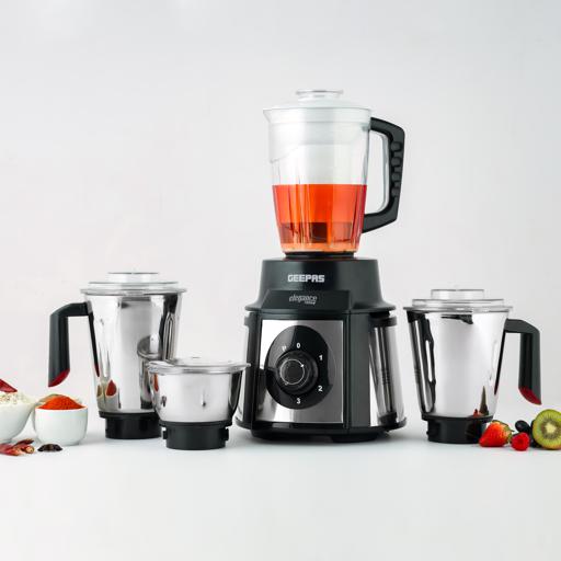 display image 6 for product Geepas 5-IN-1 Mixer Grinder- GSB5457N| 1000 W Powerful Copper Motor and Stainless Steel Jars| Modern Design, Durable Body, Robust Handles and Sharp Blades| 1.5L, 1.0L and 450ML Jars with Polycarbonate Lids| 2 Years Warranty| Black and Silver