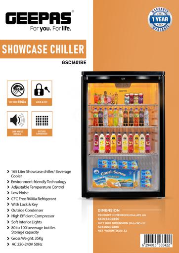 display image 17 for product Showcase Chiller, CFC Free R600a, Lock and Key, GSC1601BE - Outside Condenser, Portable Low Noise Chiller Compartment, Compact Handle & Adjustable Thermostat, Ideal for Home & More