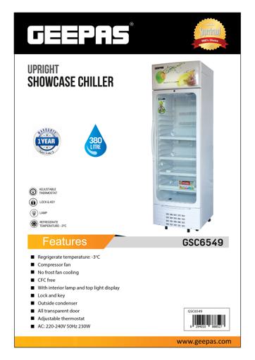 display image 17 for product Geepas GSC6549 380L Upright Showcase Fridge - Adjustable Thermostat, Bottle Cooler |Ideal for Beer, Wine & Drinks Fridge | Low Energy Compressor Fan