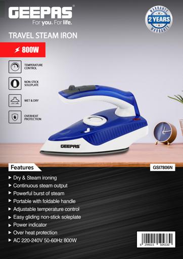 display image 32 for product Geepas GSI7806 800W Dry Iron with Foldable Handle - Non-Stick Coating Plate & Adjustable Thermostat Control | Steam Shot, Transparent Water Tank, Durable Material | 2 Years Warranty