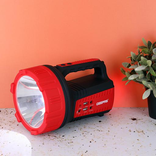 display image 4 for product Geepas GSL5572 Rechargeable LED Emergency Searchlight - Portable Spotlight with 10 Hours Working with 2 USB Input | Ideal for Camping, Outdoor & Emergency Power Cuts