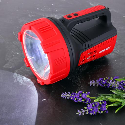 display image 3 for product Geepas GSL5572 Rechargeable LED Emergency Searchlight - Portable Spotlight with 10 Hours Working with 2 USB Input | Ideal for Camping, Outdoor & Emergency Power Cuts