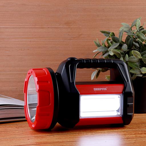 display image 1 for product Geepas Rechargeable Search Light with Lantern - Hand held LED Torch 16 Hours Working with 2000mAh Battery | Perfedt for Camping, Trekking, Outdoor| 2 Years Warranty