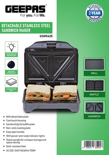 display image 9 for product Geepas 750W 2 Slice Sandwich Maker - Cooks Delicious Crispy Sandwiches - Cool Touch Handle