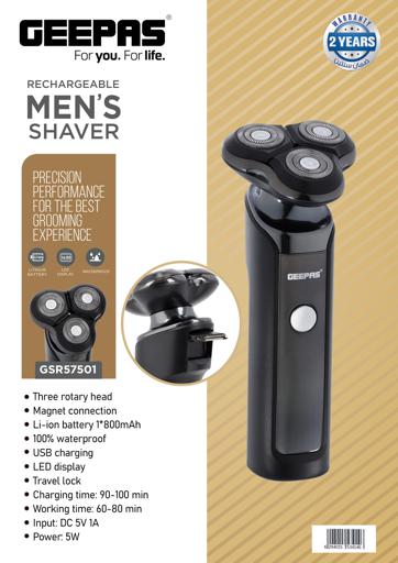 display image 10 for product Rechargeable Men's Shaver with Three Rotary Head, GSR57501 | Li-Ion Battery | LED Display | USB Charging | Waterproof | 60-80 Mins Working | Travel Lock | Pop-Up Trimmer