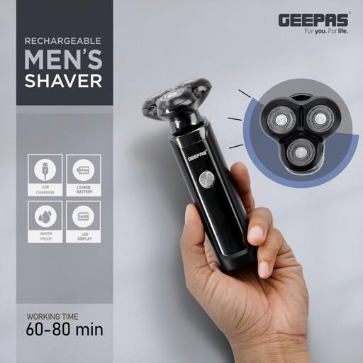 display image 3 for product Rechargeable Men's Shaver with Three Rotary Head, GSR57501 | Li-Ion Battery | LED Display | USB Charging | Waterproof | 60-80 Mins Working | Travel Lock | Pop-Up Trimmer