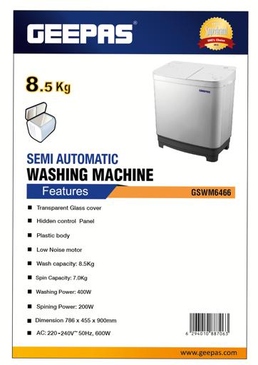 display image 10 for product Geepas Semi-Automatic Washing Machine, 8.5Kg