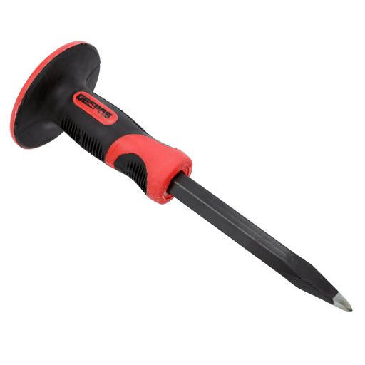 display image 1 for product Pointed Chisel with Grip, Chisel with Pointed Head, GT59254 | 8" Heavy Duty Pointed Chisels With Hand Protection | Non-Slip Ergonomic Handle | Heat Treated Carbon Steel