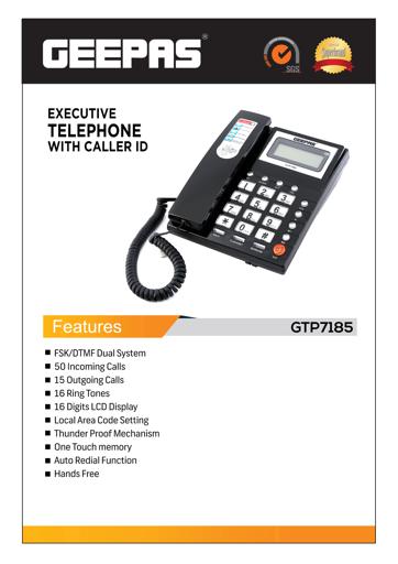 display image 10 for product Geepas Caller Id Telephone With 3 Mode Iid Lock - Recording 15 Out & 50 Incoming Calls With Auto