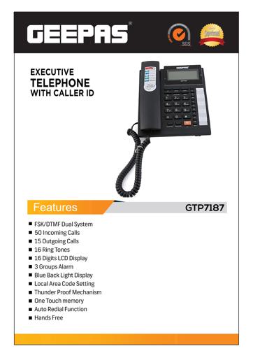 display image 8 for product Geepas 16 Digits Lcd Display Caller Id Telephone - Recording 15 Out & 50 Incoming Calls With Auto