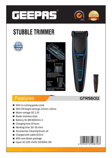 display image 11 for product Stubble Trimmer, 20 Length Setting Trimmer,  GTR56011 | Rechargeable Cordless Grooming Detailed Kit for Men | Ideal for Edging Beards, Mustaches, Hair, Stubble, Ear, Nose & Body