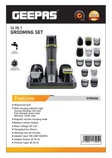 display image 13 for product 14-in-1 Grooming Kit, Magnetic Suction Charging Mode, GTR56026 | 60mins Working | Lithium Battery | Charging Indicator Life | Ideal for Short & Long Hair | Fully Washable