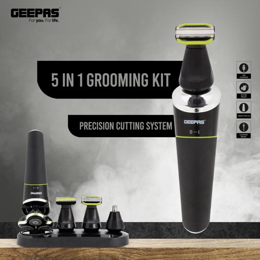 display image 2 for product 5-in-1 Grooming Kit with 4 Detachable Head, GTR56027 | Body Groomer, Bread Trimmer, Ear & Nose Trimmer | Dynamic Flex Head | Water Proof | USB Rechargeable