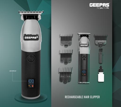 display image 1 for product Rechargeable Hair Clipper with LED Display, GTR56028 | Lithium Battery, 120mins Working | Stainless Steel Blades | Travel Lock | USB Charging | 4 Guide Combs