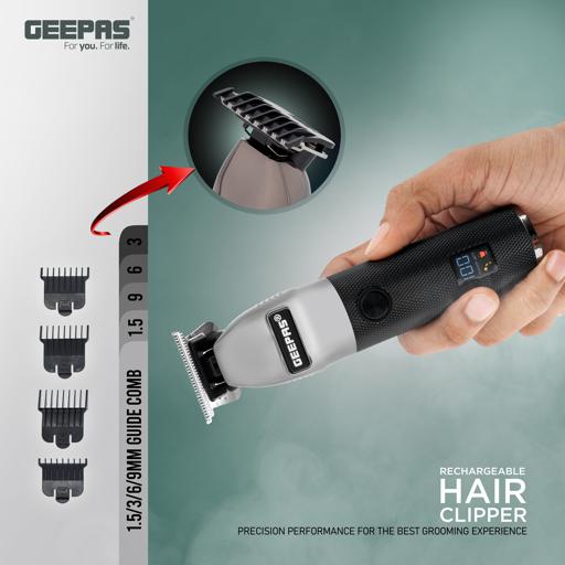 display image 2 for product Rechargeable Hair Clipper with LED Display, GTR56028 | Lithium Battery, 120mins Working | Stainless Steel Blades | Travel Lock | USB Charging | 4 Guide Combs