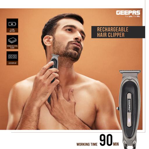 display image 4 for product Rechargeable Hair Clipper, LED Display, GTR56044 | Li-ion Battery | Zero Cutting SS Blade | Leather Touch Decorates | Fix T-Blade | Male Grooming Set for Body Hair