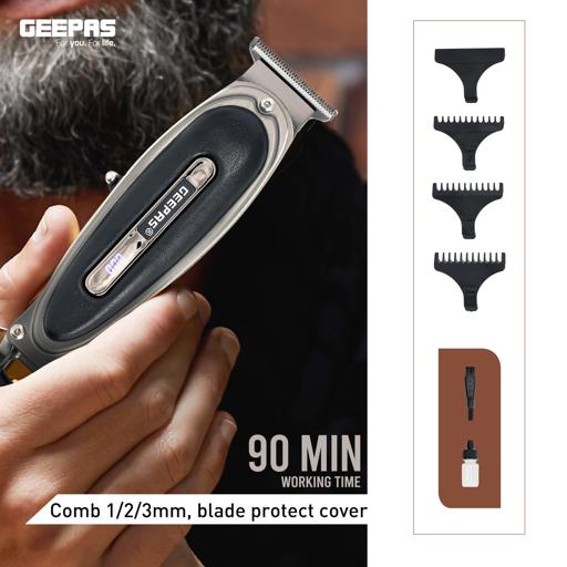 display image 1 for product Rechargeable Hair Clipper, LED Display, GTR56044 | Li-ion Battery | Zero Cutting SS Blade | Leather Touch Decorates | Fix T-Blade | Male Grooming Set for Body Hair