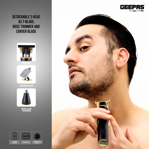 display image 3 for product 3-in-1 Grooming Kit, Rechargeable Trimmer, GTR56045 | T-Blade, Nose Trimmer And Carver Blade | 1300mah Lithium Battery | 180 Minutes Working Time