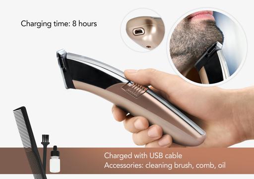 display image 3 for product Rechargeable Hair and Bread Trimmer, 4 Guide Combs, GTR56047 | Professional Cordless Hair Clippers | Rechargeable Haircut Kit with Steel Blade | Grooming Kit with Guide Comb