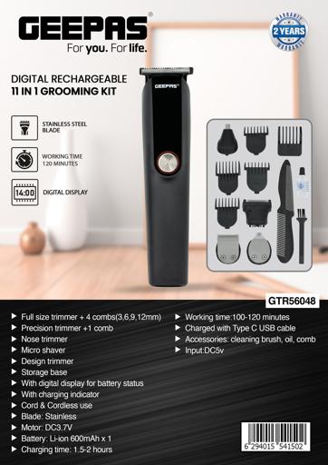 display image 14 for product Digital Rechargeable 11-in-1 Grooming Kit, GTR56048 | 4 Combs | Nose Trimmer, Micros Shaver, Design Trimmer | LED Display & Charging Indicator | Stainless Steel Blade