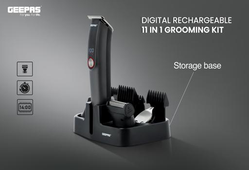 display image 3 for product Digital Rechargeable 11-in-1 Grooming Kit, GTR56048 | 4 Combs | Nose Trimmer, Micros Shaver, Design Trimmer | LED Display & Charging Indicator | Stainless Steel Blade