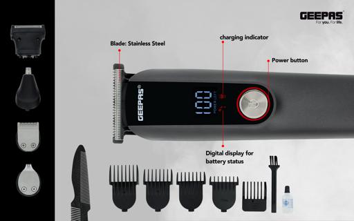 display image 2 for product Digital Rechargeable 11-in-1 Grooming Kit, GTR56048 | 4 Combs | Nose Trimmer, Micros Shaver, Design Trimmer | LED Display & Charging Indicator | Stainless Steel Blade