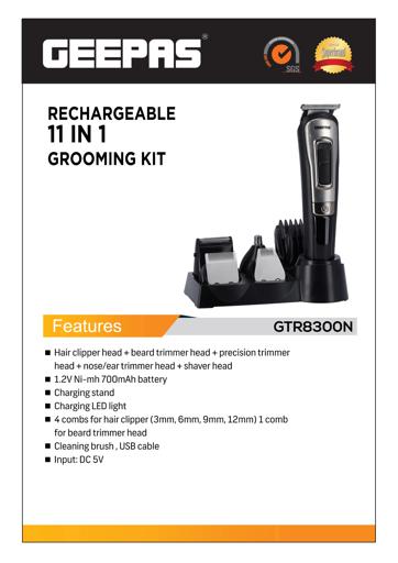 display image 11 for product 9 in 1 Rechargeable Grooming Kit GTR8300 Geepas