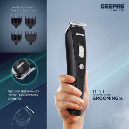 display image 1 for product 11-in-1 Rechargeable Grooming Set, GTR8612N | Hair/ Bread/ Nose/ Ear/ Body Trimmer | 5 Changeable Heads | Li-Ion Battery | 60mins Working Time | LED Display | 4 Combs Attachments