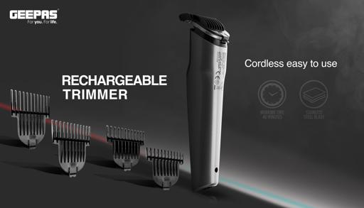 display image 3 for product Geepas GTR8712 Rechargeable Hair Clipper - Grooming Kit with Comfortable Grip, Stainless Steel Precision Cutting Blade, Cordless Operation, Indicator Light with 30 Minute Working | Ideal for Short & Long Hairs | 2 Years Warranty