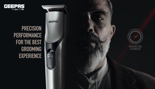 display image 1 for product Geepas GTR8712 Rechargeable Hair Clipper - Grooming Kit with Comfortable Grip, Stainless Steel Precision Cutting Blade, Cordless Operation, Indicator Light with 30 Minute Working | Ideal for Short & Long Hairs | 2 Years Warranty