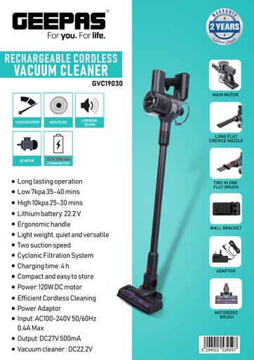 display image 20 for product Rechargeable Cordless Vacuum Cleaner, GVC19030 | Powerful Suction | 30mins Runtime Handheld Stick Vacuum | Lightweight Vacuum for Home, Hard Floor Carpet, Car