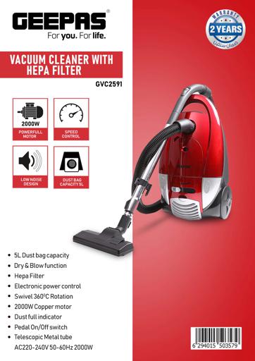 display image 9 for product Geepas 2000W Vacuum Cleaner With Hepa Filter - Powerful Copper Motor, 5L Capacity Cloth Bag Dust