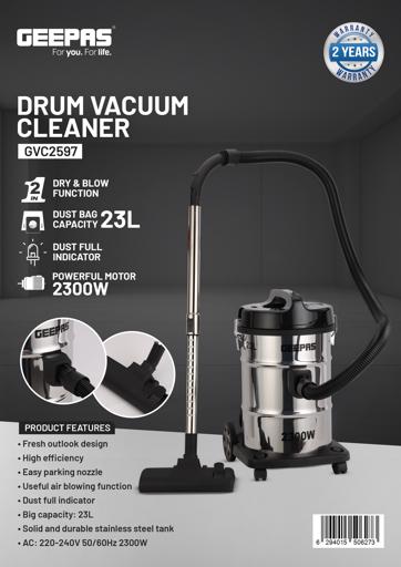 display image 16 for product Geepas GVC2597 2300W 2-in-1 Blow and Dry Vacuum Cleaner - Powerful Copper Motor, 23L Stainless Steel Tank - Dust Full Indicator - 2-Year Warranty