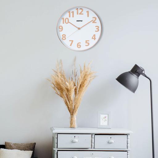 display image 1 for product Geepas Wall Clock 3D Rose Gold Numbers - Silent Non-Ticking, Round Decorative Wall Clock