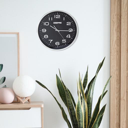 display image 4 for product Geepas Wall Clock - Round Decorative Campagne/Silver Colour Frame Clock For Living Room, Bedroom