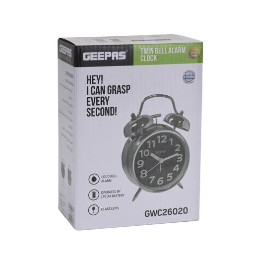 display image 5 for product Geepas Twin Bell Alarm Clock - Portable, Loud Classic Analogue Alarm Clock With Backlight