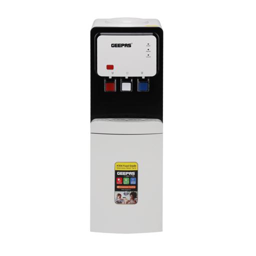 Geepas Hot and Cold Water Dispenser- GWD17019| Stainless Steel Water Tank with Fast Cooling and 2 Taps, Hot and Cold| Low Noise and Environment Friendly, Perfect for Home, Shopping Malls, and Office| White hero image