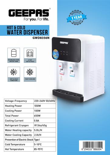 display image 11 for product Geepas Water Dispenser - Hot & Cold Water Dispenser - Stainless Steel Tank, Compressor Cooling