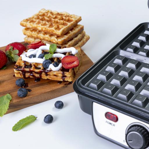 display image 1 for product Geepas Electric Waffle Maker 1100W- 4 Slice Non-Stick Electric Belgian Waffle Maker With Adjustable