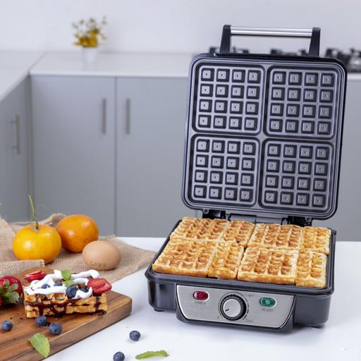 display image 8 for product Geepas Electric Waffle Maker 1100W- 4 Slice Non-Stick Electric Belgian Waffle Maker With Adjustable